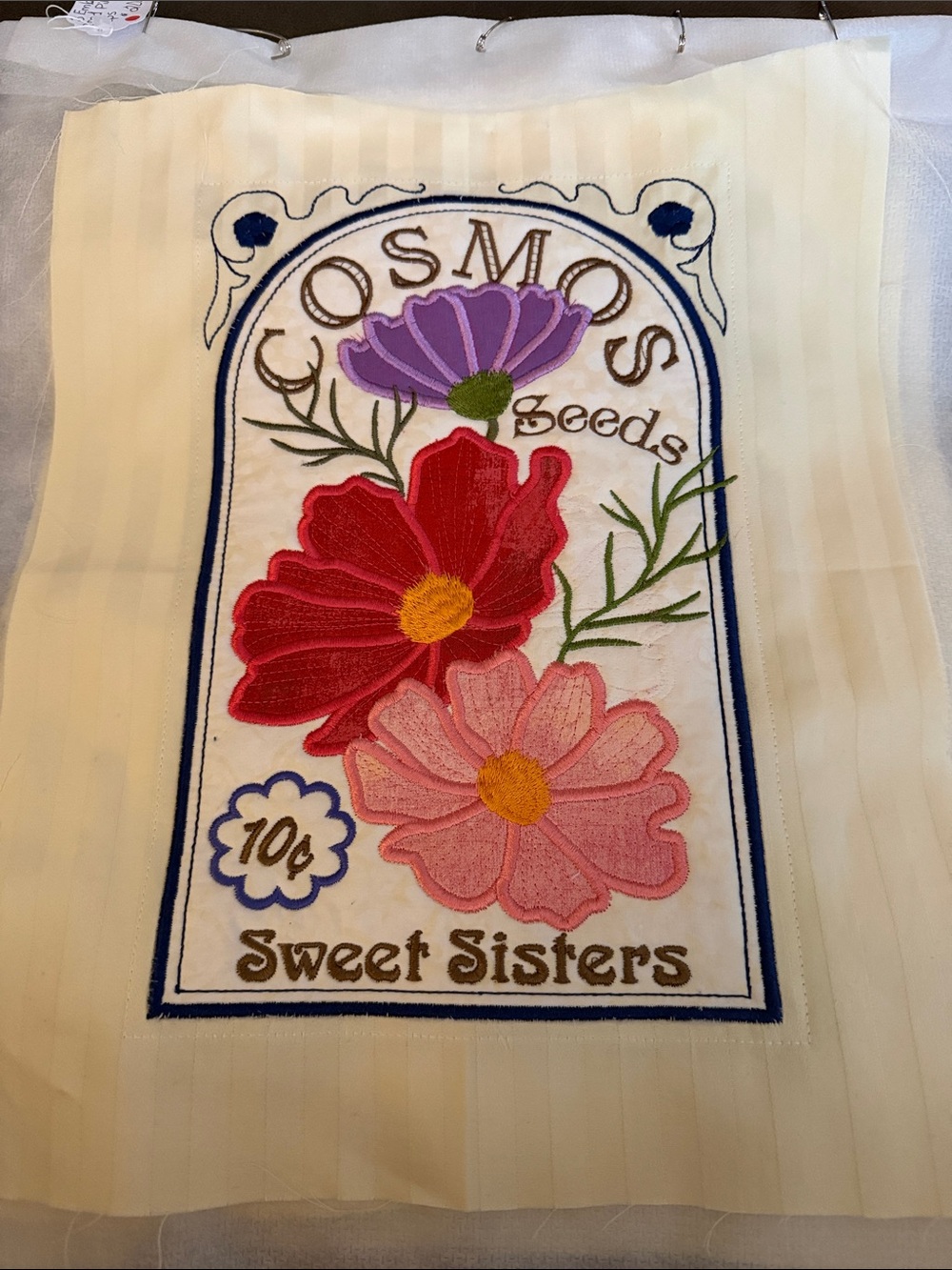 Cosmos Floral Embroidered Panel - Pink, Red, Purple